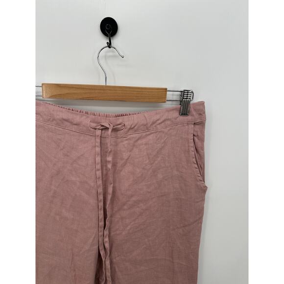 Pink Linen Pull on Ankle Pants Women Medium Raw Hem Drawstring Coastal Vaca Boho - Picture 5 of 7